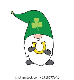 St Patrick's Day Gnome. Patrick's Gnomes. Cartoon style. Hand-drawn vector illustration. Isolated on white. Good for t shirts, postcards.