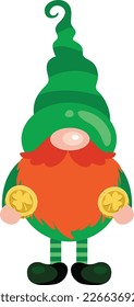 St Patricks Day gnome holding a gold coins
