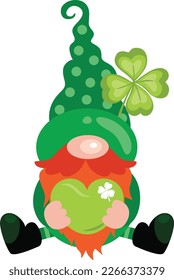 St Patricks Day gnome sitting holding a green heart
