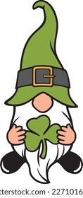 St Patrick's day gnome with three leaves clover. Saint Patricks Day design. 