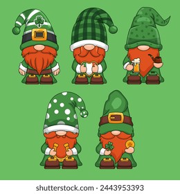 St Patricks Day Gnome Vektorillustration Set