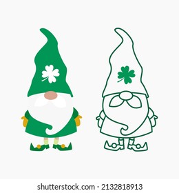 St patricks day gnomes shamrock. Green leprechaun hats. St patrick's day Irish gnomes outline