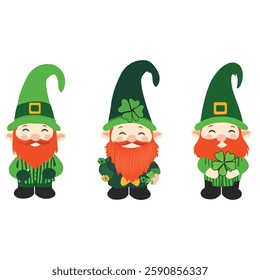 St. Patrick's Day Gnomes with Shamrocks,Happy Irish Gnomes with Green Hats,Cute Gnomes for St. Patrick's Day CelebrationColorful Gnome Characters with Clover Leaves.