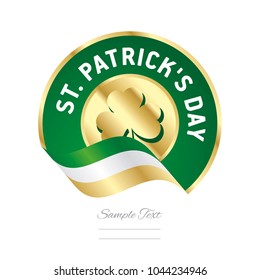 St Patricks Day gold Clover green flag ribbon white background