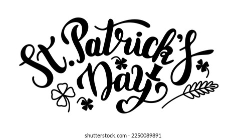 St. Patrick's Day, gorgeous lettering written with elegant calligraphic font. Isolated inscription in black.