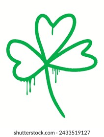 St. Patrick's day graffiti clip art. Urban street style. Green Shamrock, clover sign. Splash effects and drops. Grunge and spray texture.