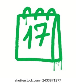 St. Patrick's day graffiti clip art. Urban street style. Green calendar sign. 17 march. Splash effects and drops. Grunge and spray texture.