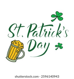 St. Patrick's Day graphic with beer mug and shamrocks