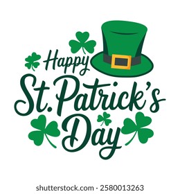 St. Patrick's Day Graphic with Hat and Shamrocks