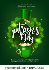 St. Patrick's Day, green background with calligraphy