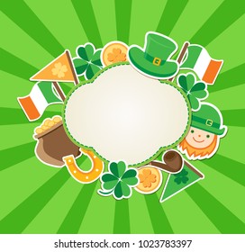St. Patrick's Day green background with label. Vector illustration. Flat style design.