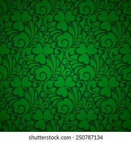 St. Patrick's day green background ornate leaf clover.  Seamless pattern. Vector illustration.