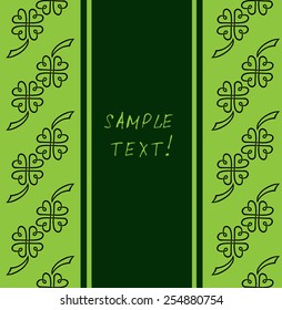 St. Patrick's day green background ornate leaf clover. Vintage template set design, Greeting Card. Vector illustration