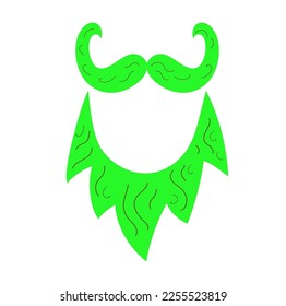  St. Patrick's Day, green beard and mustache on white background. Vector doodle cartoon illustration.