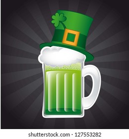 st patricks day with green beer and hat. vector illustration