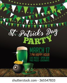 St. Patrick's Day green beer party invitation poster. EPS 10 vector.