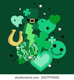 St. Patrick's Day green clover vector background. Irish holiday celebration