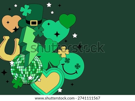 St. Patrick's Day green clover vector background. Irish holiday celebration. Happy St. Patricks Day horizontal banner. Green clover leaves. Happy St. Patrick's Day Celebration with Festive Green Clover