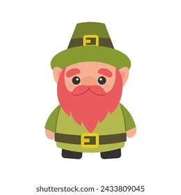 Día de San Patricio, gnomo verde, duende con sombrero. ilustración vectorial sobre fondo blanco para postal, camiseta, pegatina,