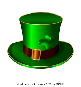 St. Patricks Day green hat. Belt buckle shamrock clover