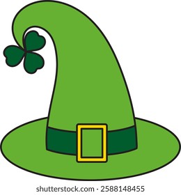 St. Patrick's Day, green hat, leprechaun cap, retro vintage style, vector flat icon isolated on a white transparent background