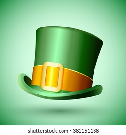 St Patrick's Day green hat on green background. Green hat as a symbol of a big luck. Vector illustration for a Holiday banner.