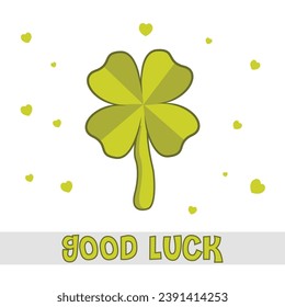 St. patrick's day green heart shaped leaf, good luck four leaf isolated on background
