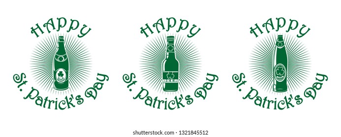 St. Patricks Day green icon set with beer. Happy St. Patrick's Day. Patricks Day design collection. Vector illustration