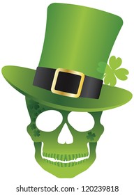 St Patricks Day Green Irish Skull with Leprechaun Hat Illustration Isolated on White Background Vector