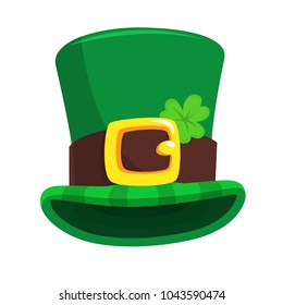 St. Patrick's Day green leprechaun hat with clover. Vector illustration