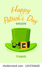 St Patrick's Day green leprechaun hat decorated with clover leaf, isolated on white background