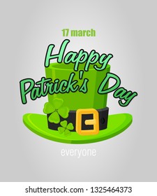 St Patrick's Day green leprechaun hat decorated with clover leaf, isolated on white background