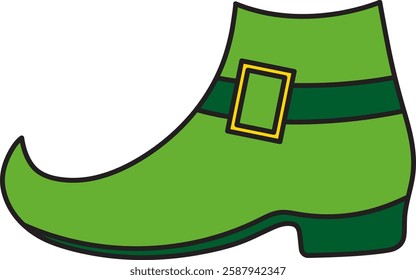 St. Patrick's Day, green leprechaun shoe, retro vintage style, vector flat icon isolated on a white transparent background