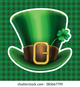St. Patrick's Day green leprechaun hat with clover. Vector illustration
