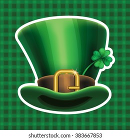 St. Patrick's Day green leprechaun hat with clover. Vector illustration