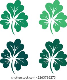 St Patrick's day green lucky clover leaf, vector flat style illustration, isolated on transparent background