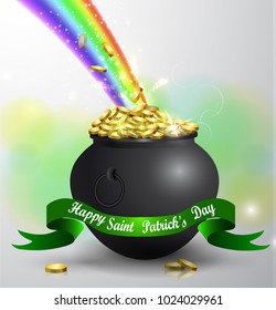St Patricks day green pot with rainbow