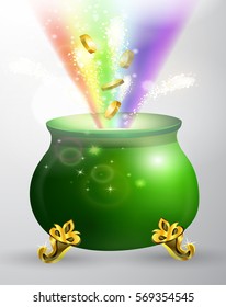 St Patricks day green pot with rainbow