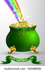 St Patricks day green pot with rainbow