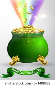 St Patricks day green pot with rainbow