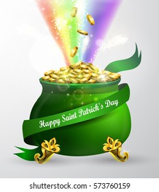 St Patricks day green pot with rainbow