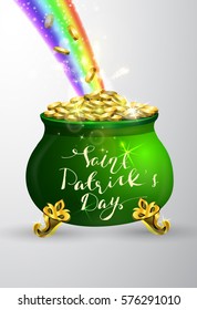St Patricks day green pot with rainbow