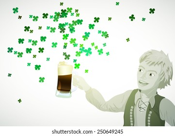 St. Patricks Day green shamrock and  glass of beer 