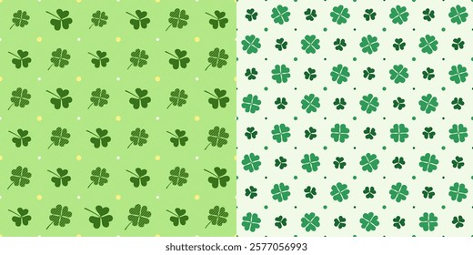 st. patrick's day green shamrock and clover leaves seamless pattern background