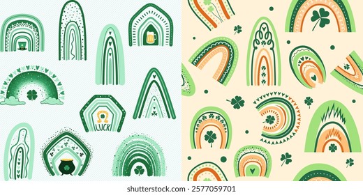 st. patrick's day green shamrock and clover leaves seamless pattern background