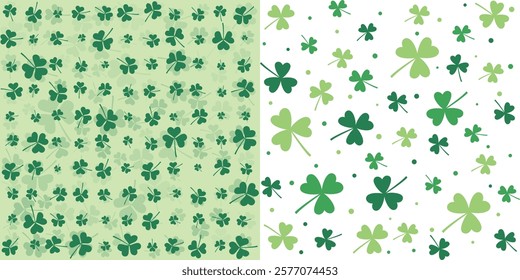 st patricks day green shamrock and clover art seamless pattern background