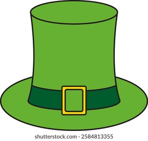 St. Patrick's Day, green top hat of a leprechaun, retro vintage style, vector flat icon isolated on a white transparent background