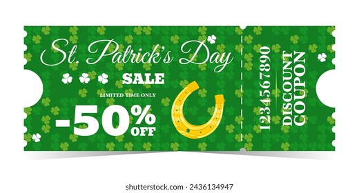 St. Patrick's Day green vintage discount voucher with golden lucky horseshoe