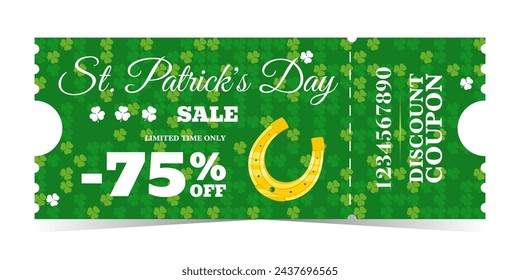 St. Patrick's Day green vintage discount voucher with golden lucky horseshoe