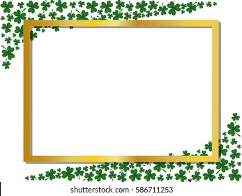 St. Patrick's Day Green White Gold Rectangle Frame Border Decorative Shamrock Leaf  Background